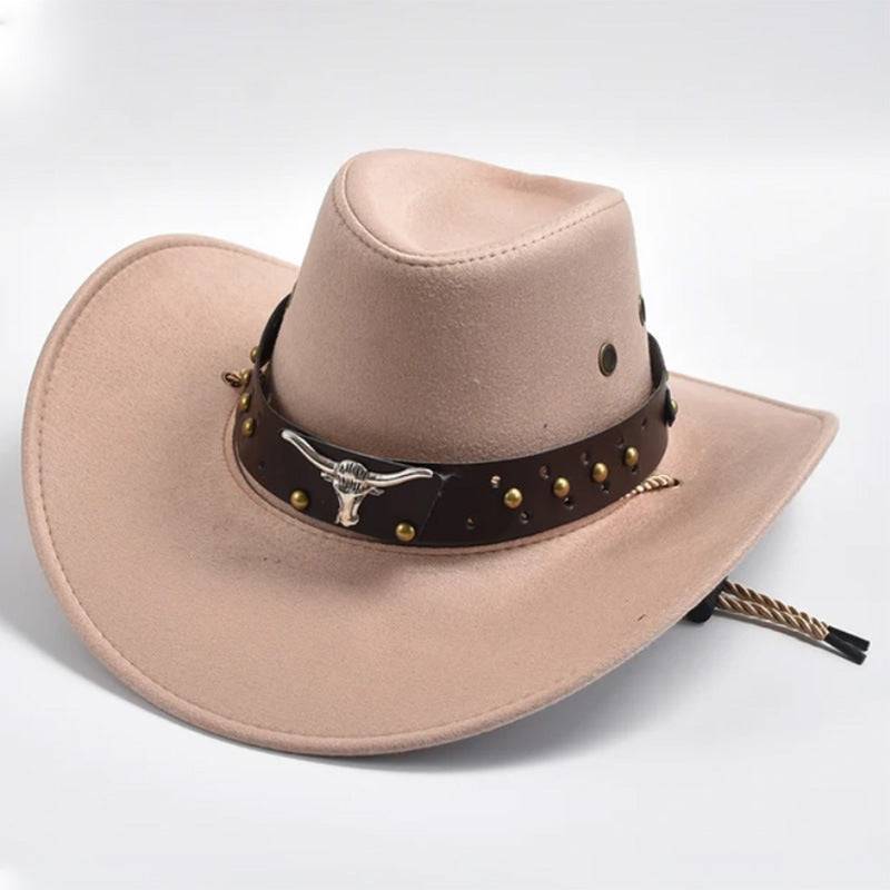 Cappello da cowboy western in pelle scamosciata artificiale, parasole per esterni jazz da gentiluomo con bordo largo retrò