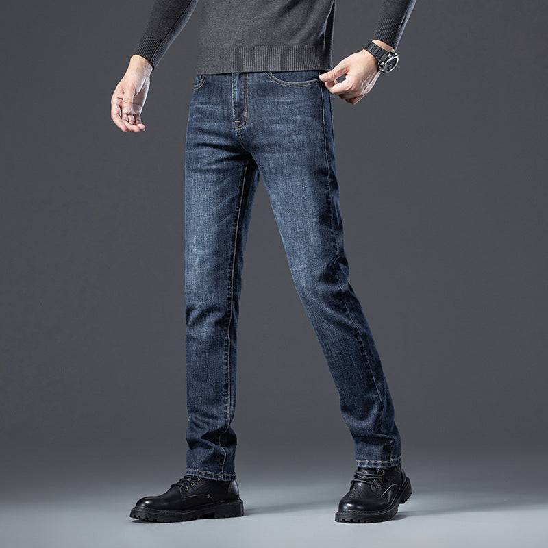 Jeans imbottiti in pile da uomo dritto slim elastico ispessimento