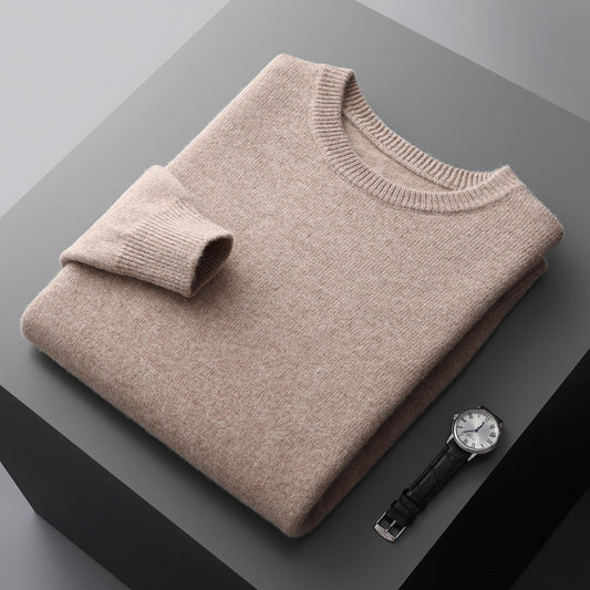 Casual Men's Solid Color Loose Round Neck Wool Sweater
