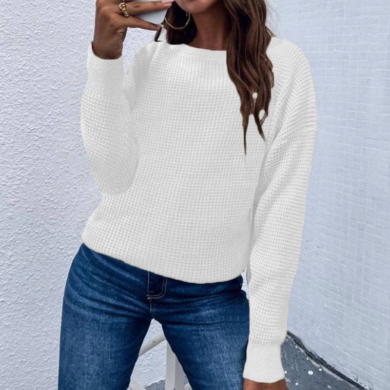 Solid Color Pullover Sweater Knitted Top For Women