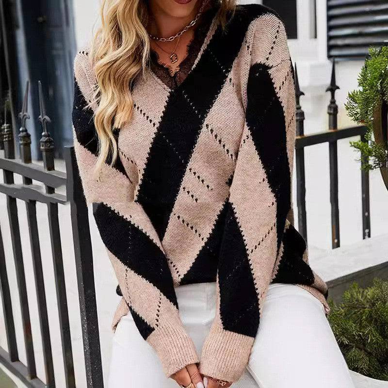 V-neck Casual Sweater Pullover Sweater - YLORESHOP