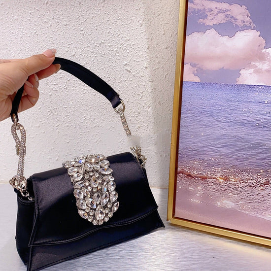 Bow Diamond Silk Satin Flap Small Square Bag - YLORESHOP