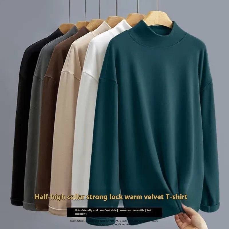 Men's Undershirt Half Turtleneck Solid Color Long-sleeved T-shirt Autumn Clothes