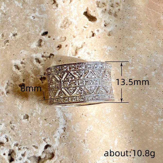 Vintage Zircon Wide Ring Pattern Female - YLORESHOP