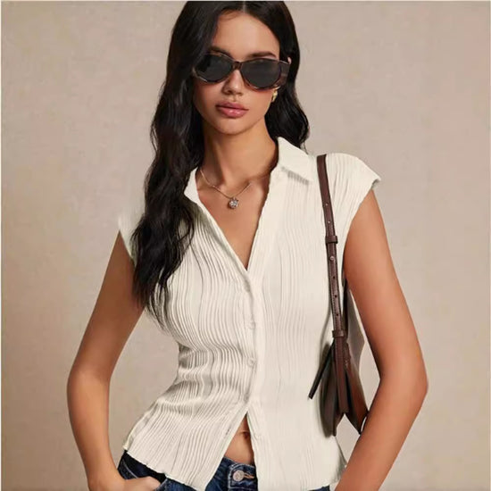 Simple Slim Vest V-neck Sleeveless Button Sweater - YLORESHOP