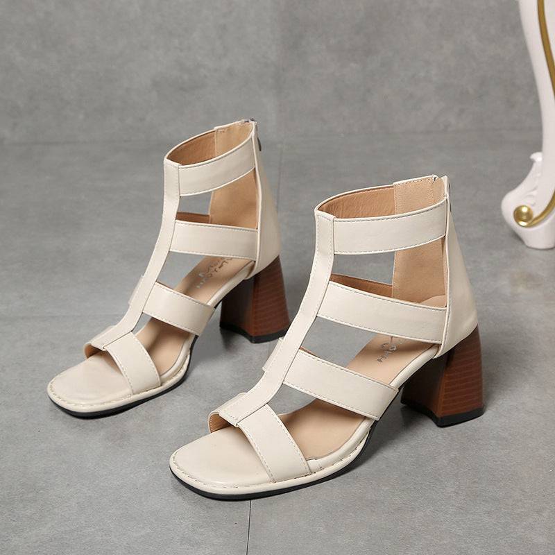 Summer New Hollow Retro Thick High Heel Sandals For Women