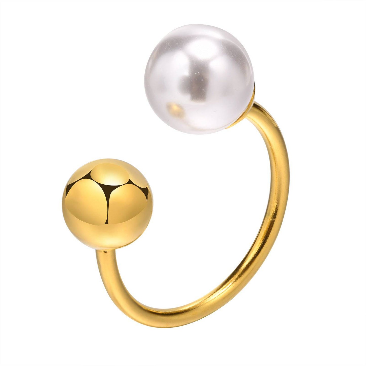 Simple Pearl Ring Stainless Steel Adjustable Opening Ball - YLORESHOP