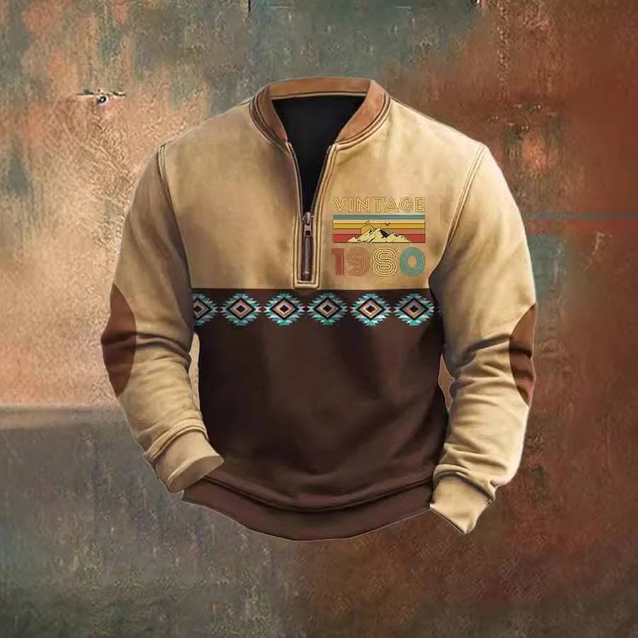 Maglione con stampa digitale 3D, colletto alla coreana, da uomo