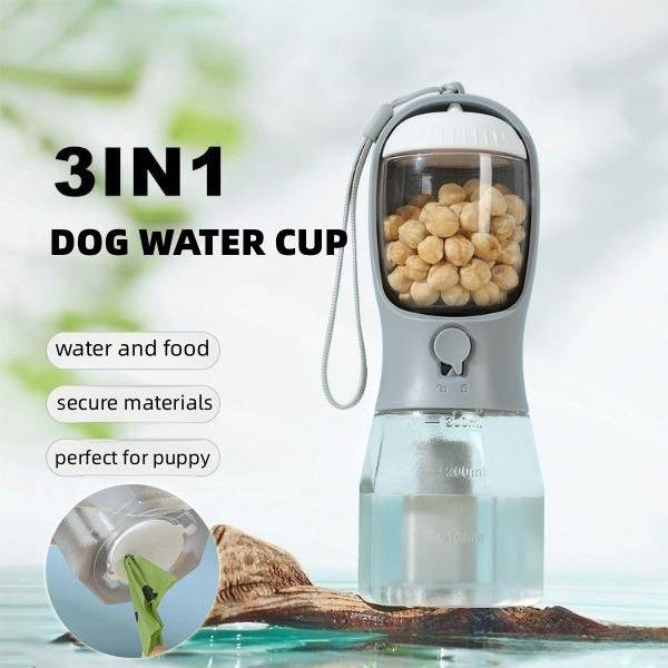 Tazza per l'acqua per cani Borsa per la spazzatura per alimenti per cani Tazze per animali domestici multifunzionali portatili tre in uno Forniture per animali domestici