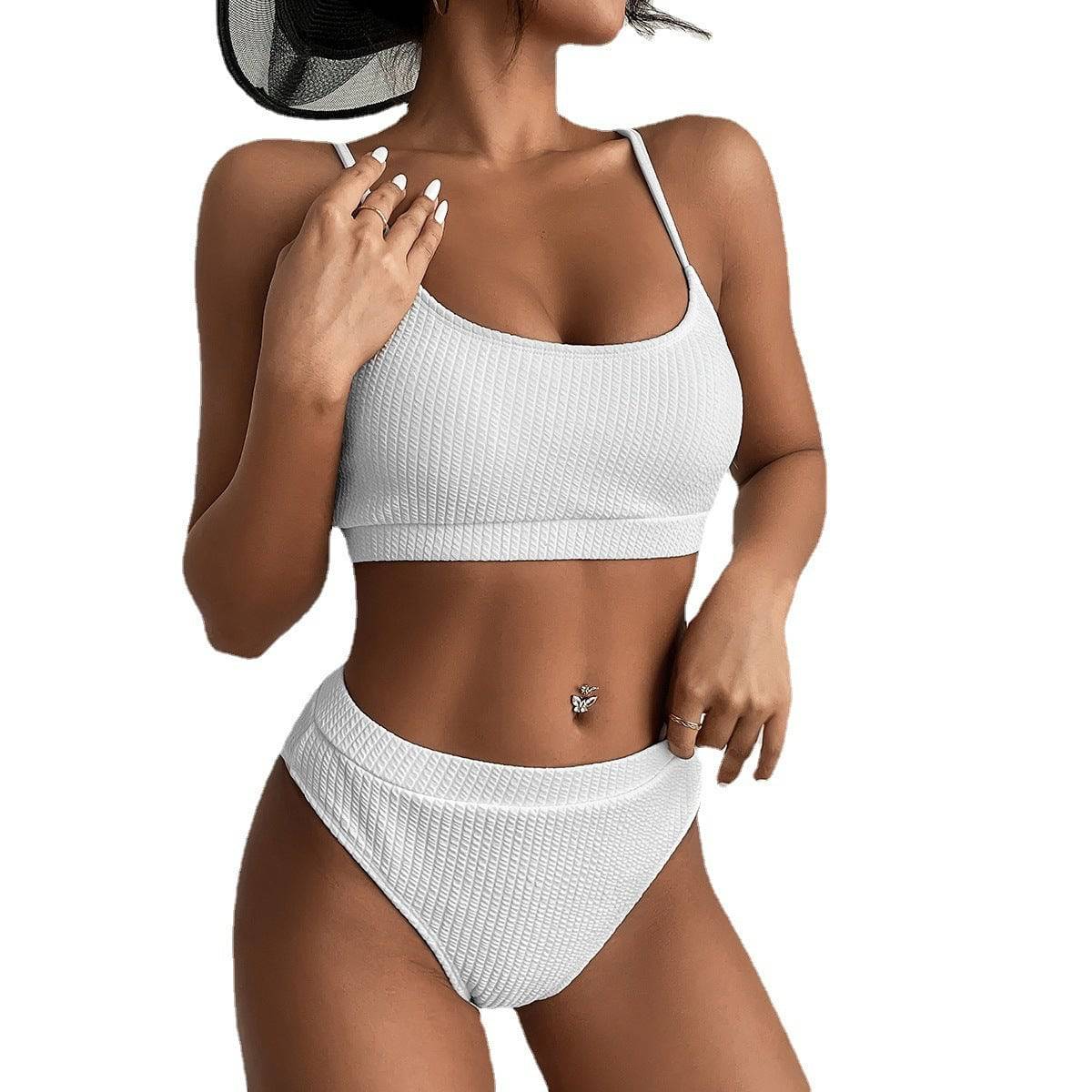 High Waist Bikini Swimwear Women Swimsuit New Push Up Biquini Ribbed Bathing Suit Women Sexy High Cut Bikinis Set - YLORESHOP