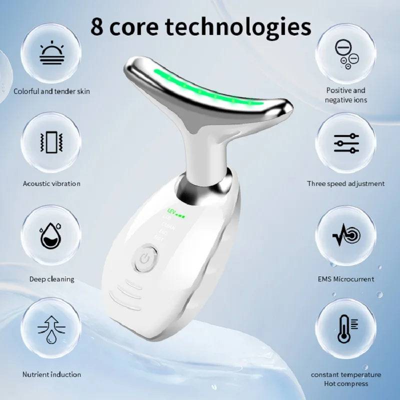 Neck Face Beauty Device Colorful LED Photon Therapy Skin Tighten Reduce Double Chin Anti Wrinkle Remove Lifting Massager - YLORESHOP