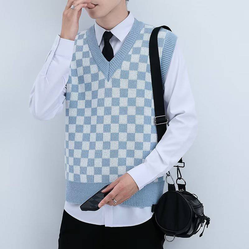 V-neck Knitted Boys' Checkered Sweater Vest