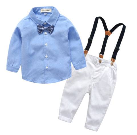 Boys Gentleman Bib Pant Suit Long Sleeve Bow Tie - YLORESHOP