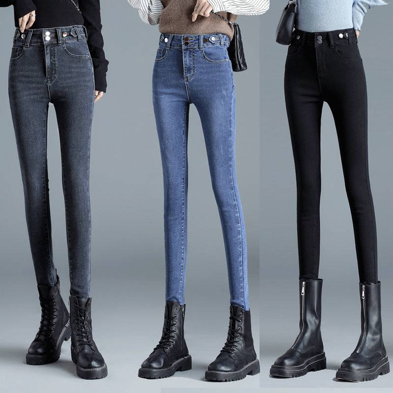 Jeans elasticizzati a vita alta Pantaloni skinny attillati e caldi da donna