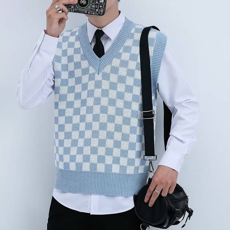 V-neck Knitted Boys' Checkered Sweater Vest