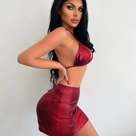 Women's 3 Piece Bathing Suits Halter Snake Pattern Bikini Set With Cover Up Skirt Summer Swimsuit - YLORESHOP