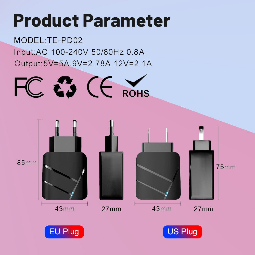 40W PD+QC3.0 mobile phone charger charging head travel charger