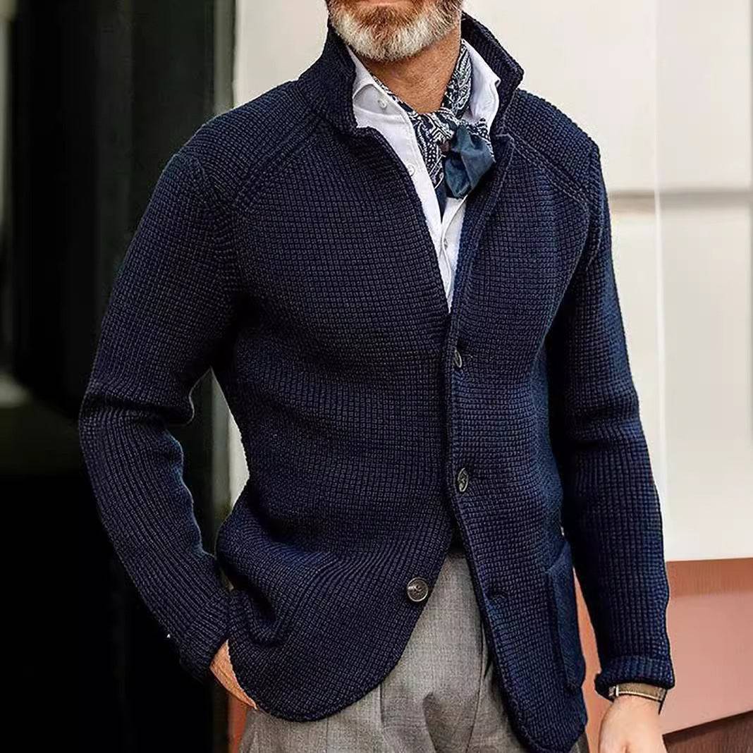 Maglione con colletto alla coreana lavorato a maglia a maniche lunghe casual da uomo alla moda