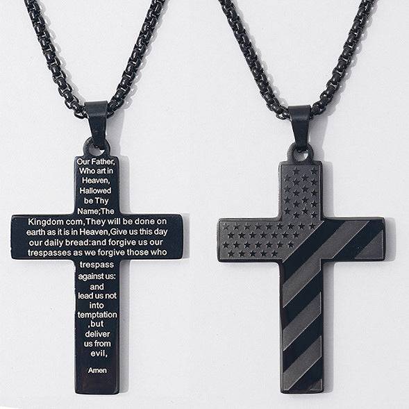 Amazon Hot American Flag Cross Necklace Pendant Men's Stainless Steel Necklace - YLORESHOP