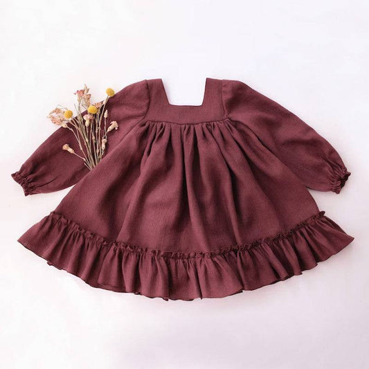 Casual Solid Color Cotton And Linen Children Dress - YLORESHOP