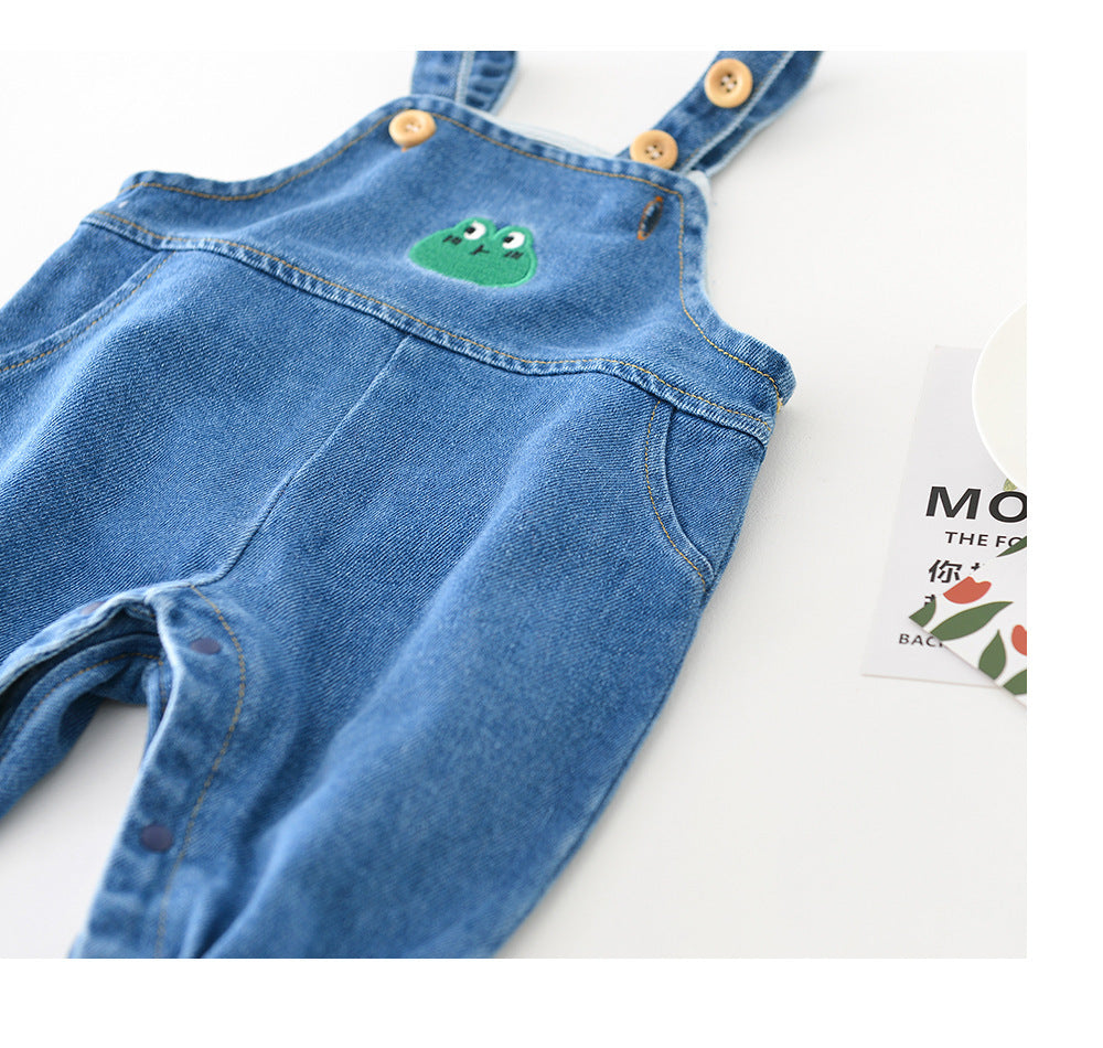 Boys' Fashion Simple Denim Backpack Pants - YLORESHOP