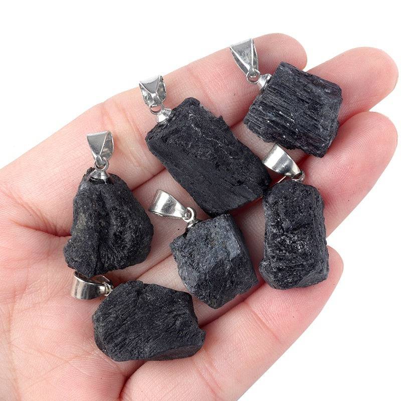 Black Tourmaline Natural Crystal Irregular Pendant - YLORESHOP