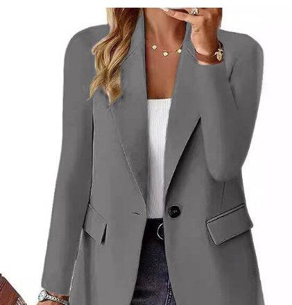 Polyester Autumn Long Sleeve Solid Color Cardigan Small Suit Jacket For Women - YLORESHOP