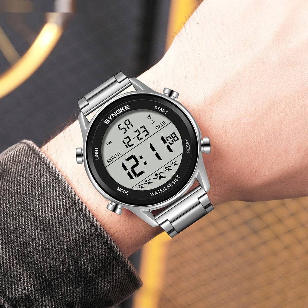 Steel Belt Sports Electronic Watch Waterproof Multifunctional Large Screen Luminous - YLORESHOP