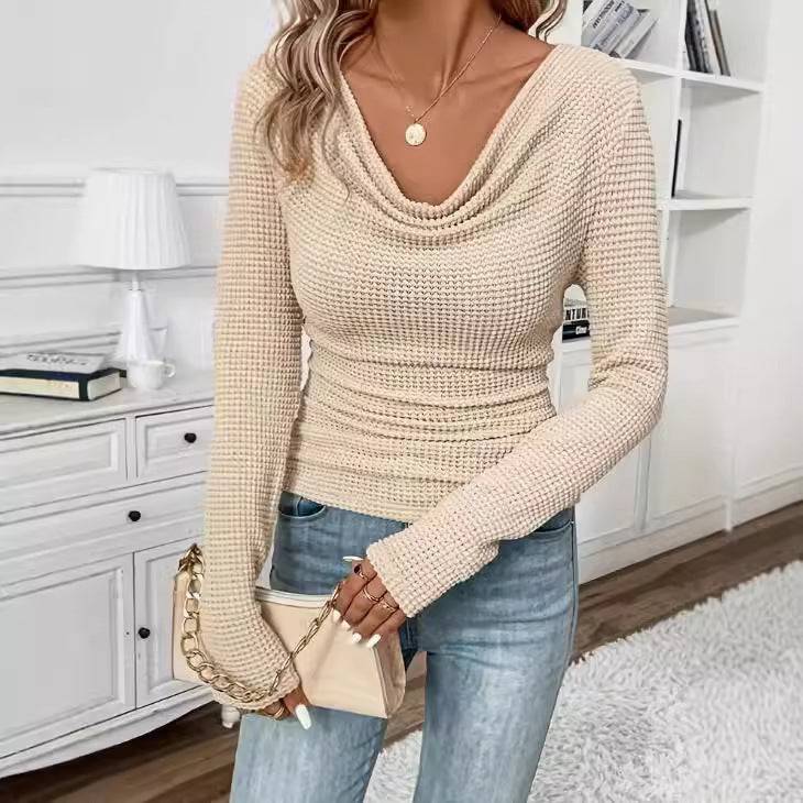 Waffle Solid Color Scarf Elegant Comfortable Long Sleeve - YLORESHOP