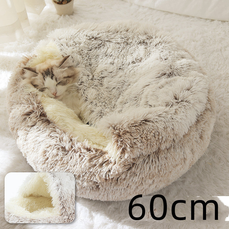 Letto invernale per cani e gatti 2 in 1 Letto invernale per animali domestici Letto rotondo in peluche caldo Letto per animali domestici in morbido peluche lungo Prodotti per animali domestici