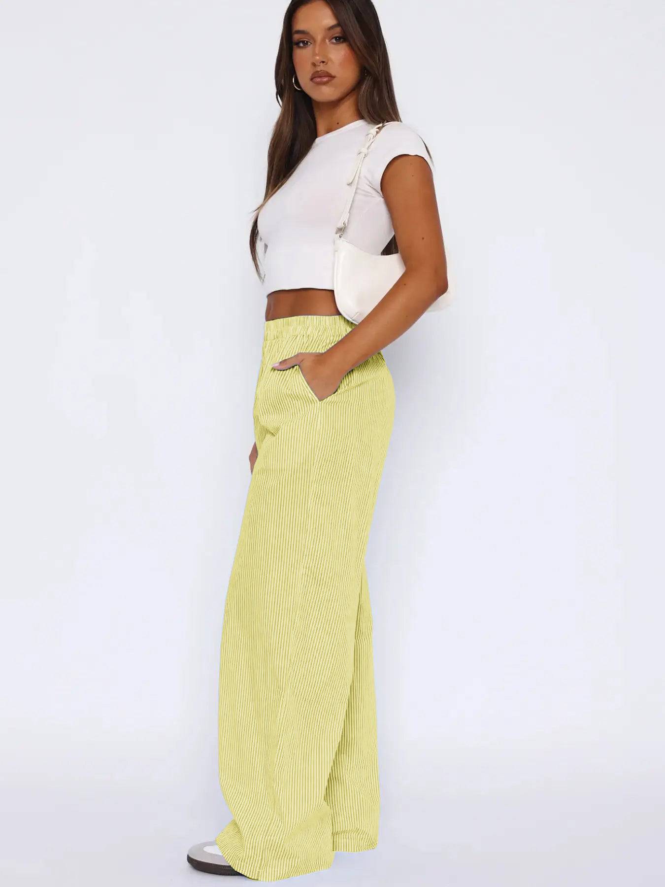 Fashion Casual Striped Trousers Striped Printed Wide Leg Trousers - YLORESHOP