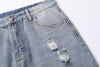 Pantaloni da uomo in denim a gamba dritta con fori per il lavaggio in acqua