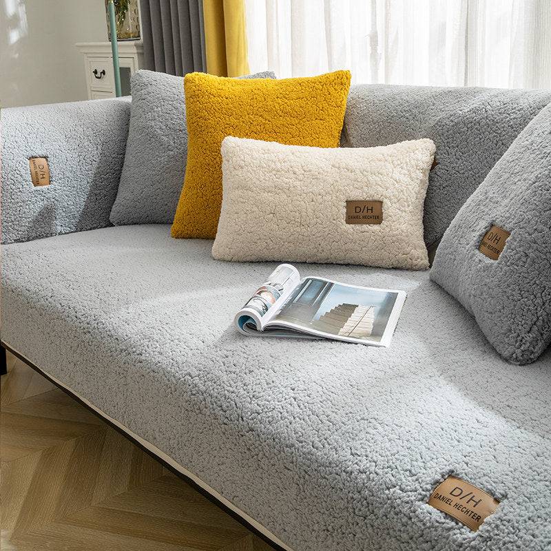 Modern Solid Color Winter Lamb Wool Sofa Towel Thicken Plush Soft And Smooth Sofa Covers For Living Room Anti-slip Couch Cover - YLORESHOP