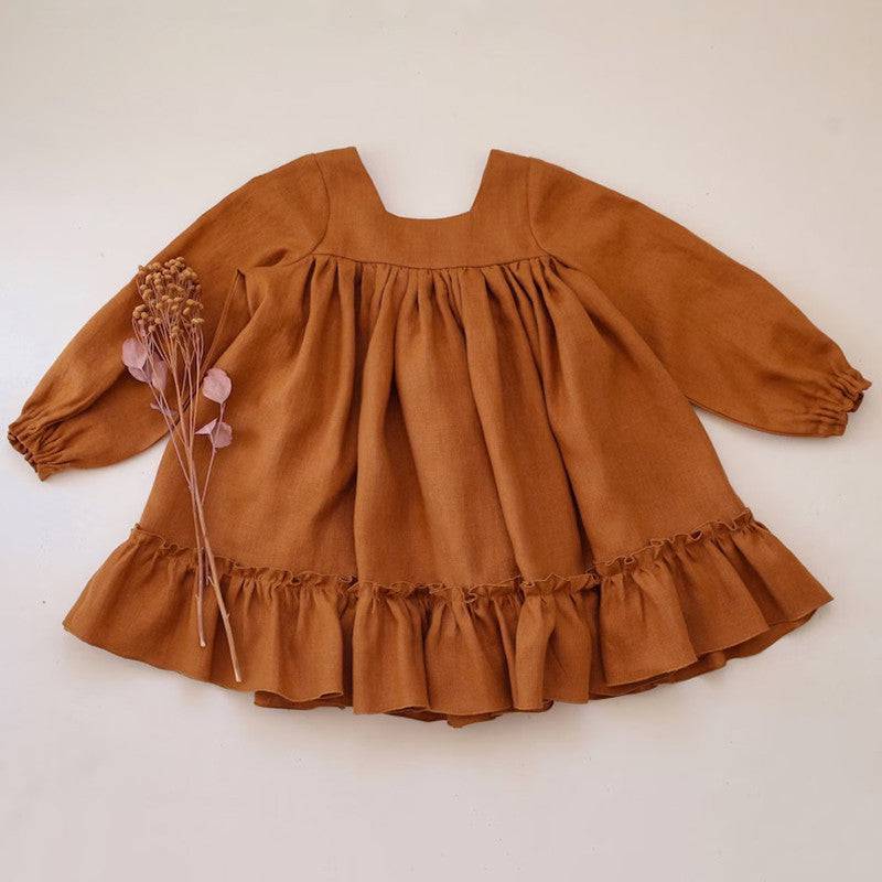 Casual Solid Color Cotton And Linen Children Dress - YLORESHOP