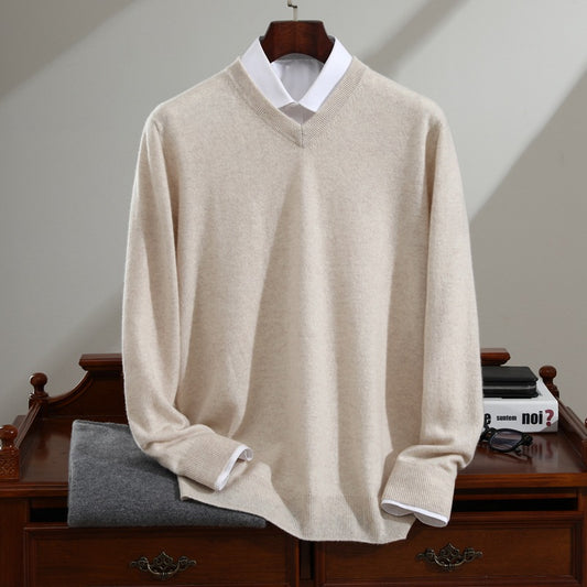 Men's pure cashmere sweater with V-neck
