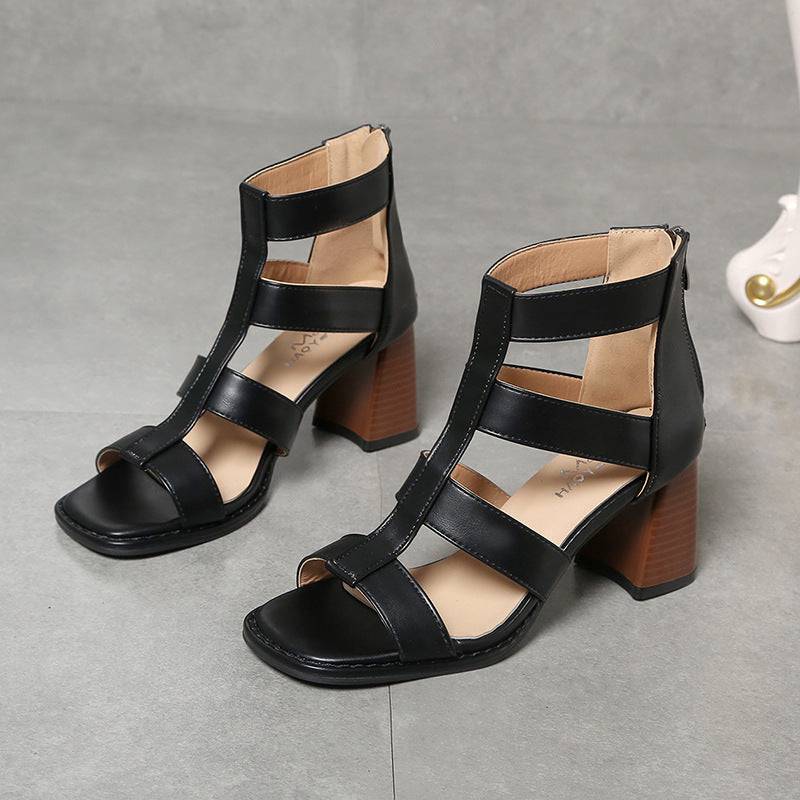 Summer New Hollow Retro Thick High Heel Sandals For Women