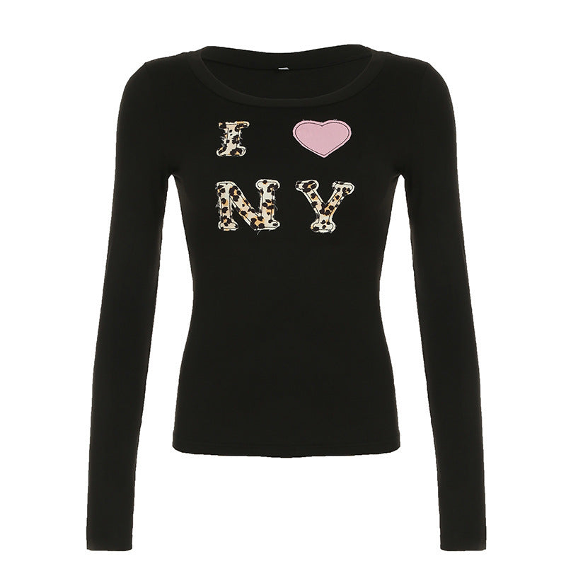 Casual Street Leopard Print Letter Patch T-shirt Top - YLORESHOP