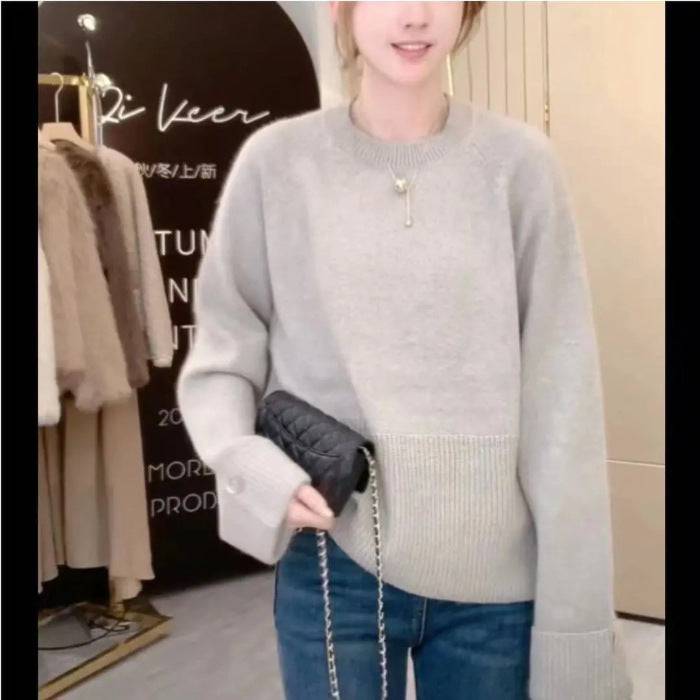 Round Neck Sweater Thickened Base Knitwear Loose Top - YLORESHOP