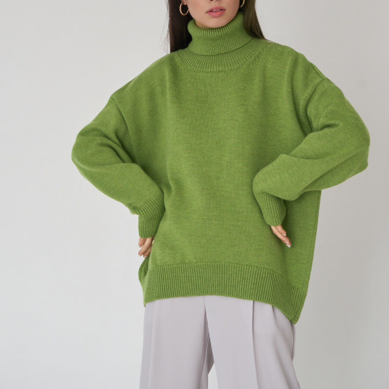 Solid Color Turtleneck Comfortable Loose Pullover Women's Sweater - YLORESHOP