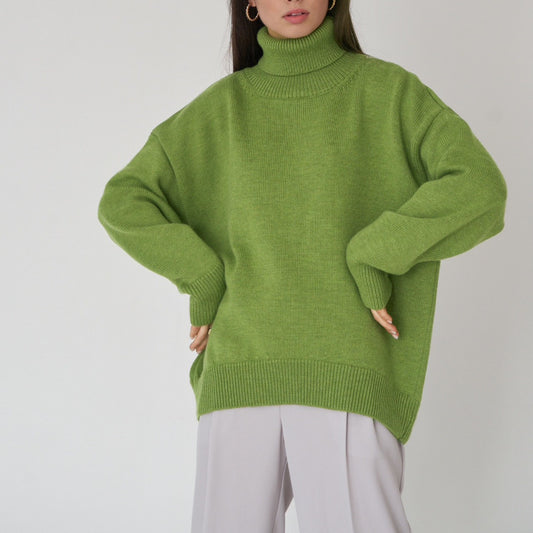 Solid Color Turtleneck Comfortable Loose Pullover Women's Sweater - YLORESHOP