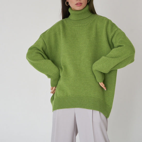 Solid Color Turtleneck Comfortable Loose Pullover Women's Sweater - YLORESHOP