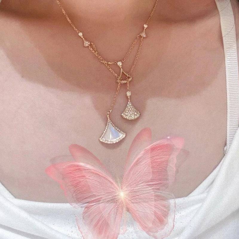 Multi-fan Tassel Fan-shaped Small Skirt White Shell Necklace - YLORESHOP