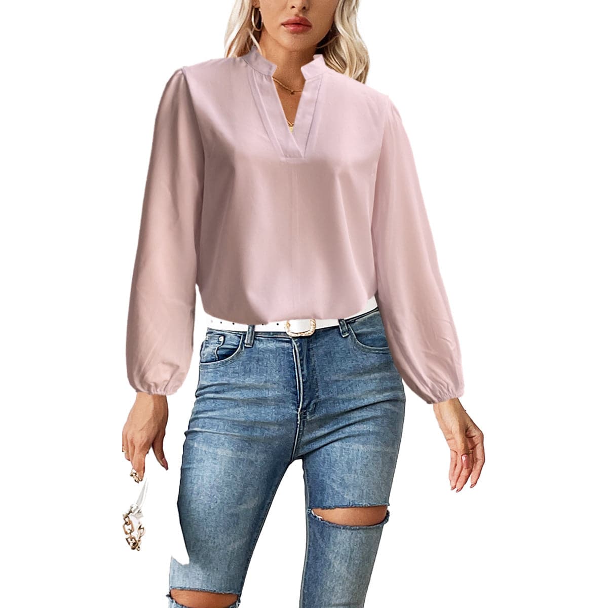 Stand Collar Bubble Long Sleeve Loose Shirt - YLORESHOP