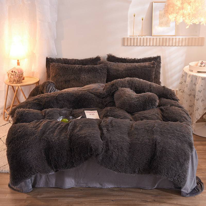 Luxury Thick Fleece Duvet Cover Queen King Winter Warm Bed Quilt Cover Pillowcase Fluffy Plush Shaggy Bedclothes Bedding Set Winter Body Keep Warm - YLORESHOP