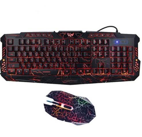 Set di tastiere da gioco cablate retroilluminate tricolore J10, tastiera per mouse da gioco luminosa colorata, tastiera russa