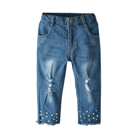 Girls Lace Pearl Jeans Set - YLORESHOP