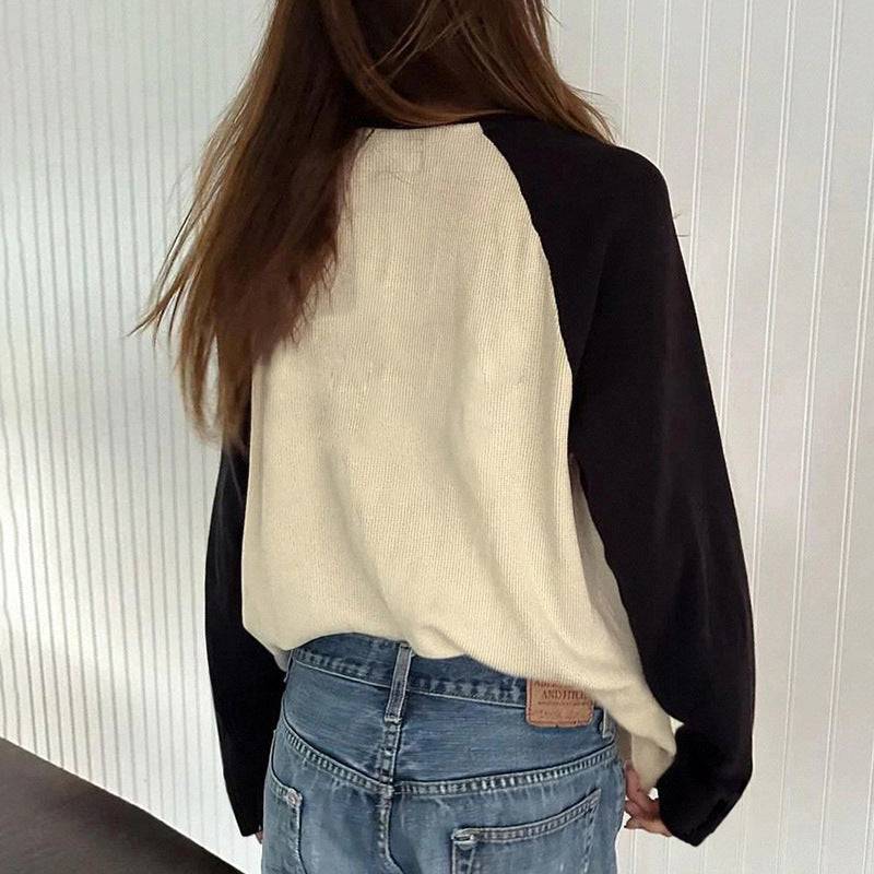 New Contrast Color Raglan Long Sleeve Casual Sweatshirt - YLORESHOP