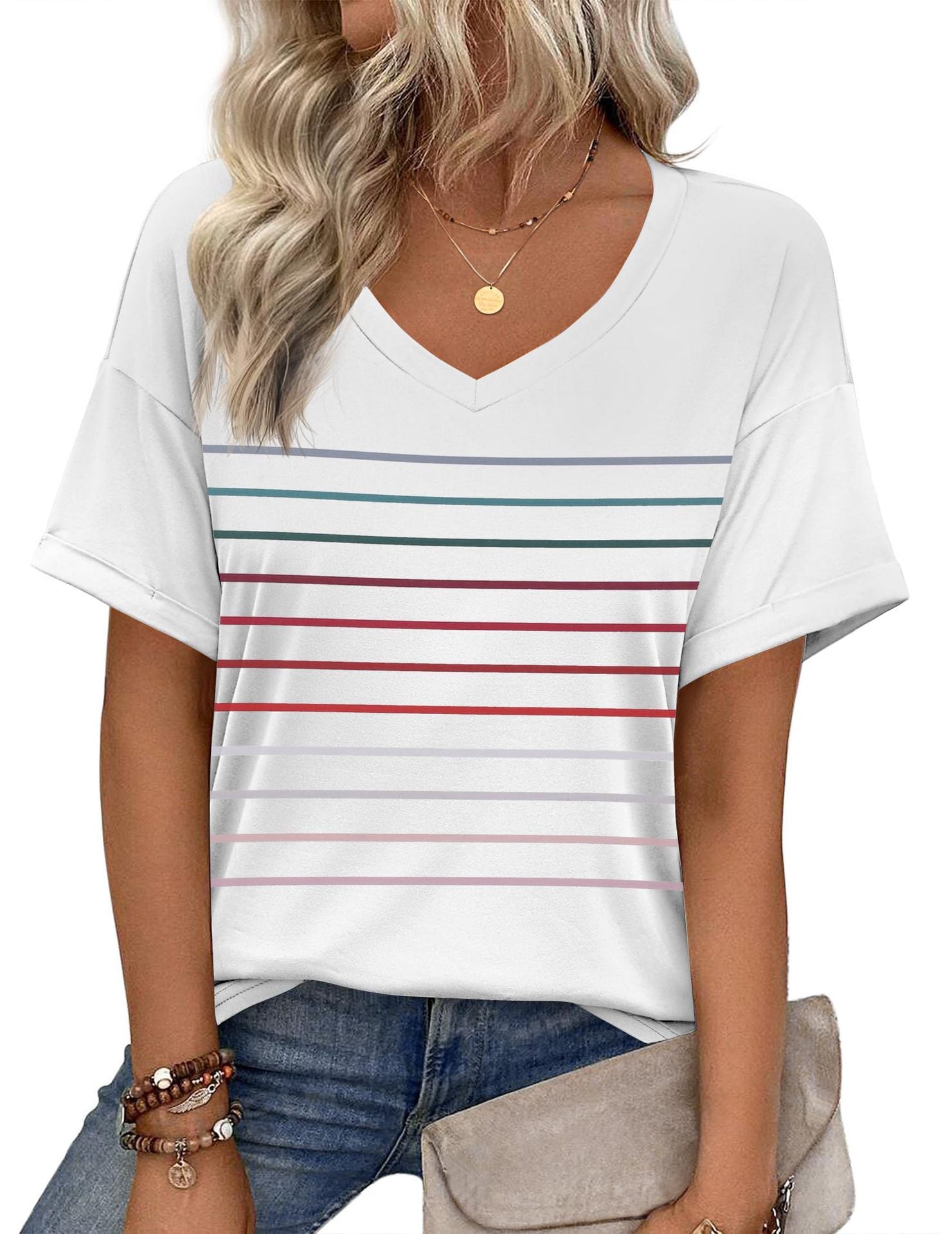 High Quality Striped Women's Short Sleeve - YLORESHOP