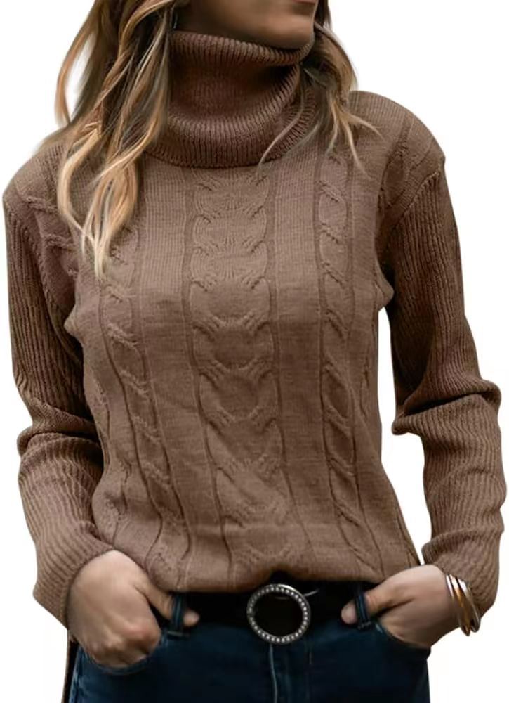 Solid Color Turtleneck Sweater Retro Long Sleeve Sweater - YLORESHOP
