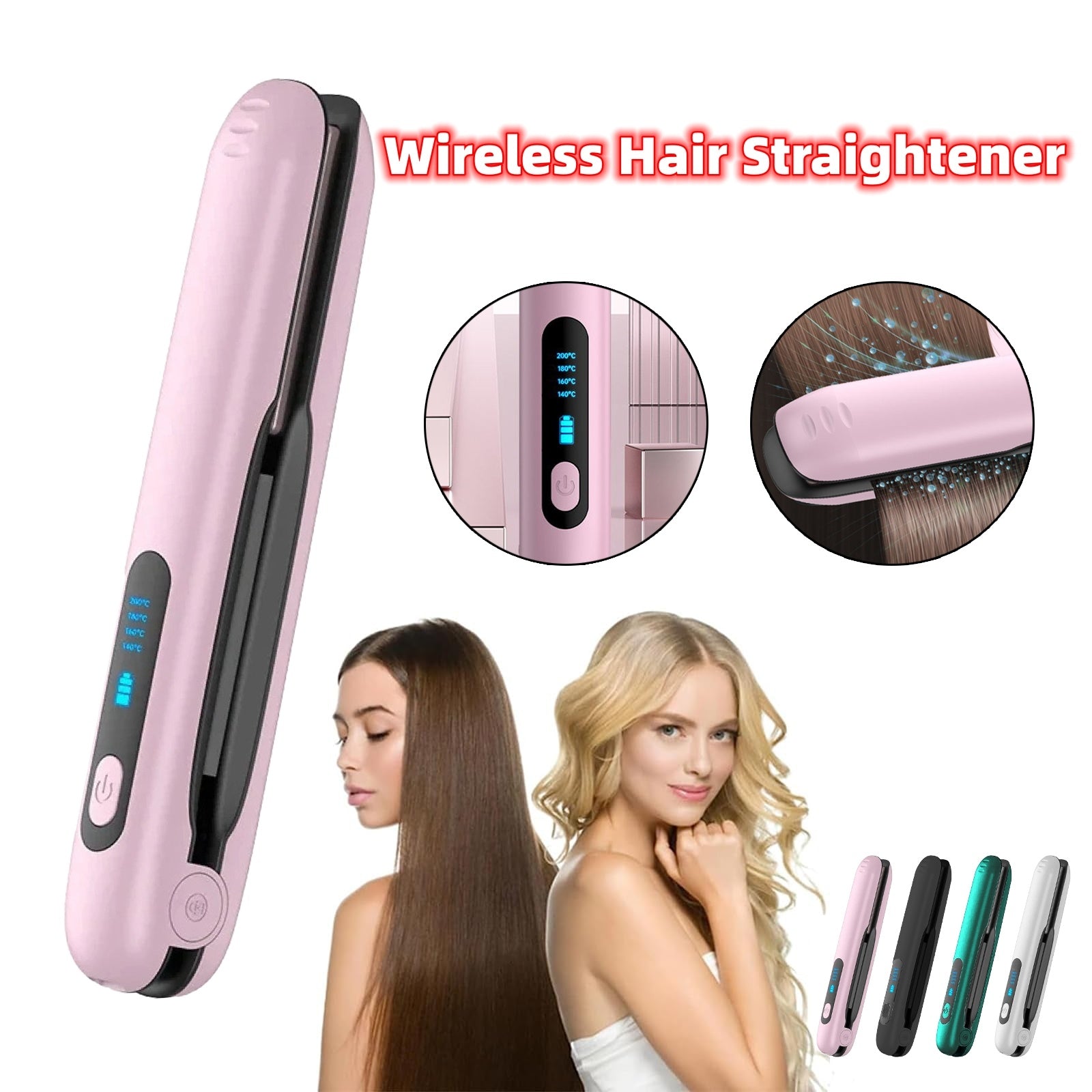 Wireless Hair Straightener Flat Iron Mini 2 IN 1 Roller USB 5000mAh Max 200 Degree Portable Cordless Curler 4 Levels Dry And Wet Uses - YLORESHOP